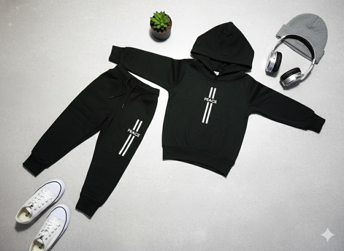 Peace Boy & Girl Hoodie Winter Set – Black Hoodie Outfit