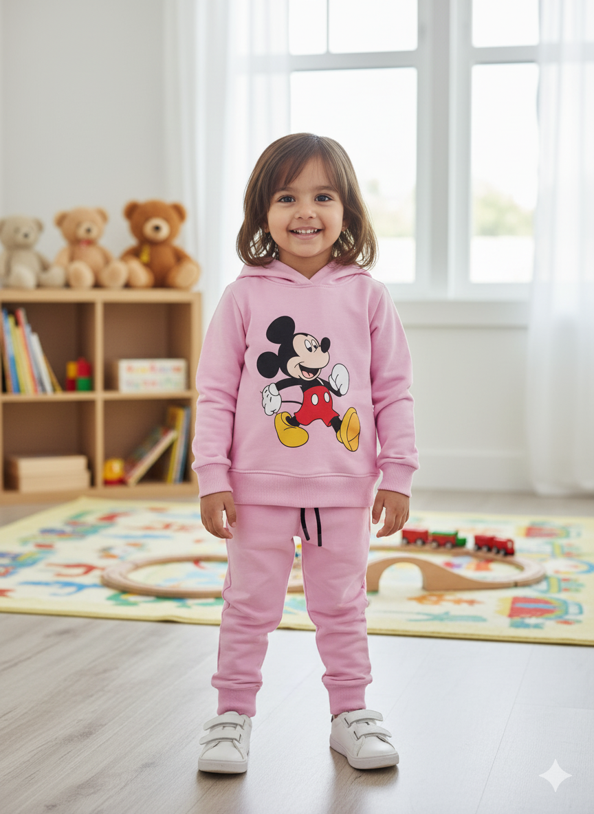 Mickey Mouse Pink Baby Girl Hoodie Winter Set