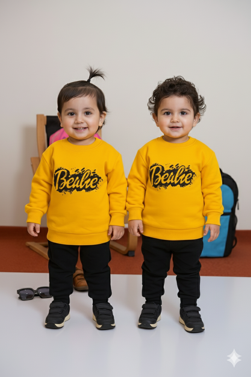 Bold Vibes Baby Girl & Boy Winter Set – Mustard & Black Outfit