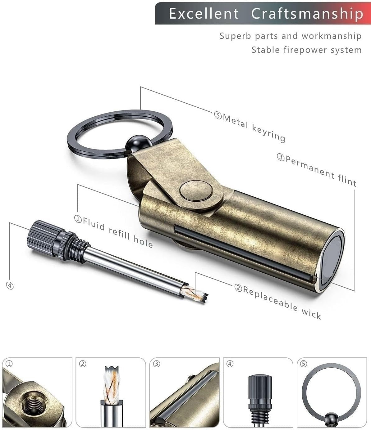 Metal Match Lighter – Waterproof & Refillable Fire Starter for Camping & Hiking