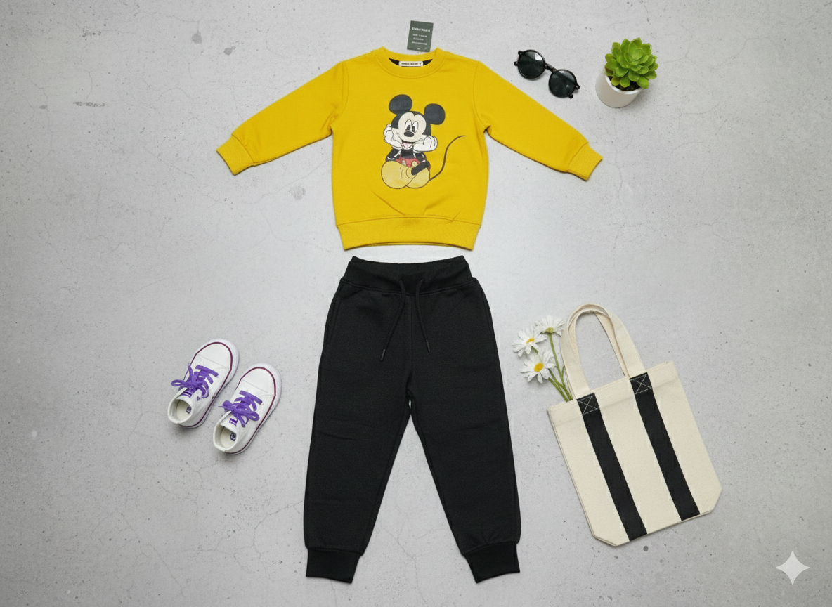 Mickey Mouse Pink Baby Boy & Girl Hoodie Winter Set