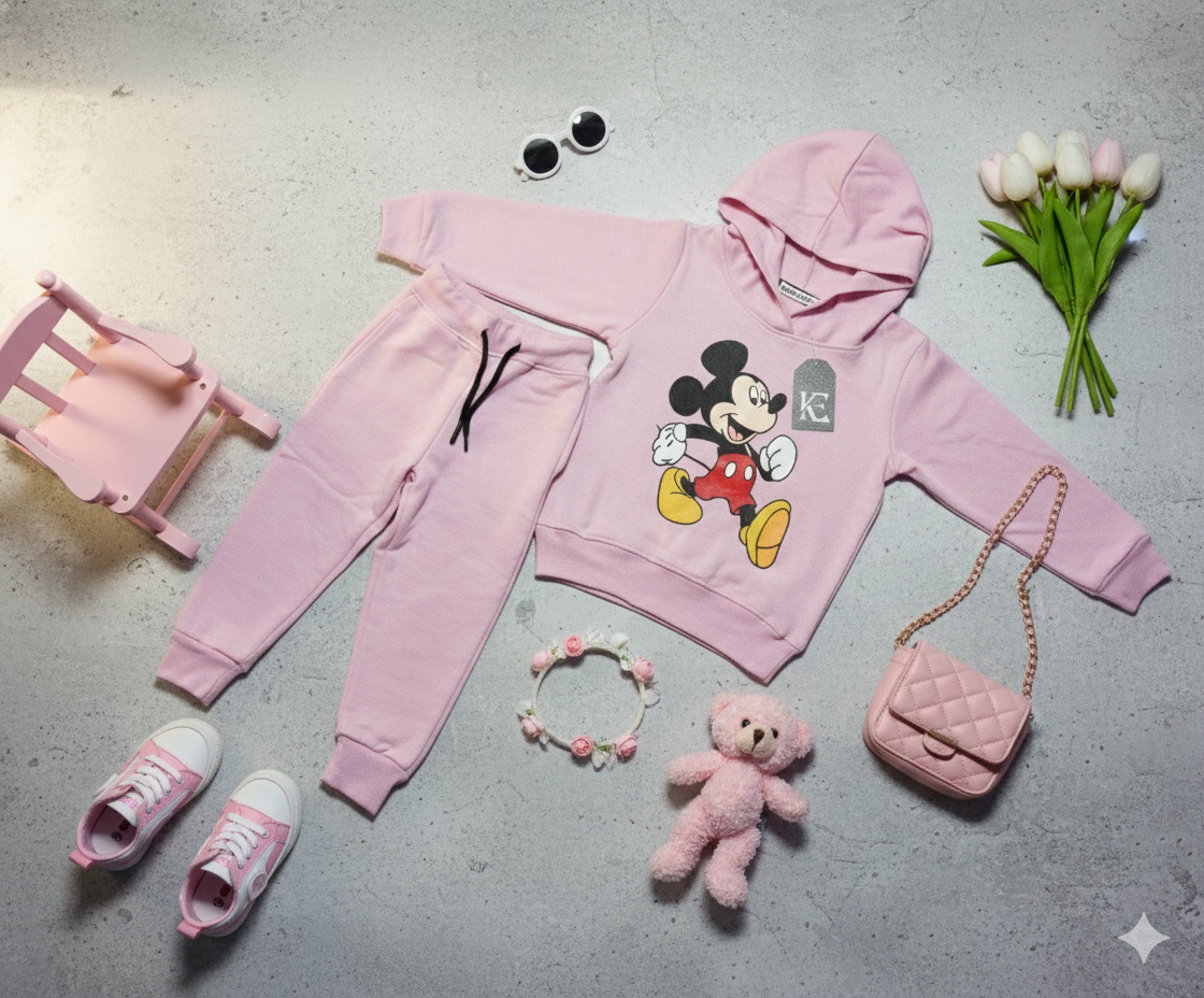 Mickey Mouse Pink Baby Girl Hoodie Winter Set