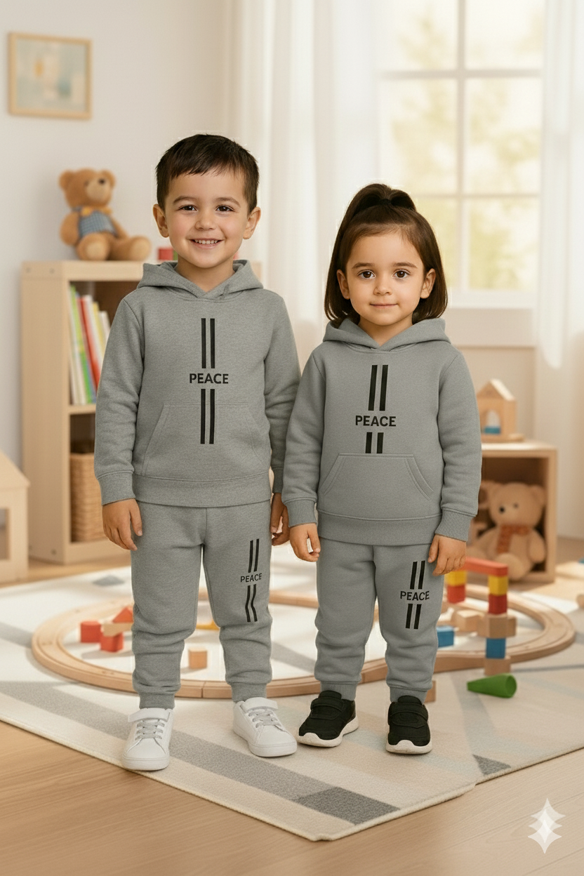 Peace Boy & Girl Hoodie 2 Pc Winter Set – Grey Hoodie Outfit