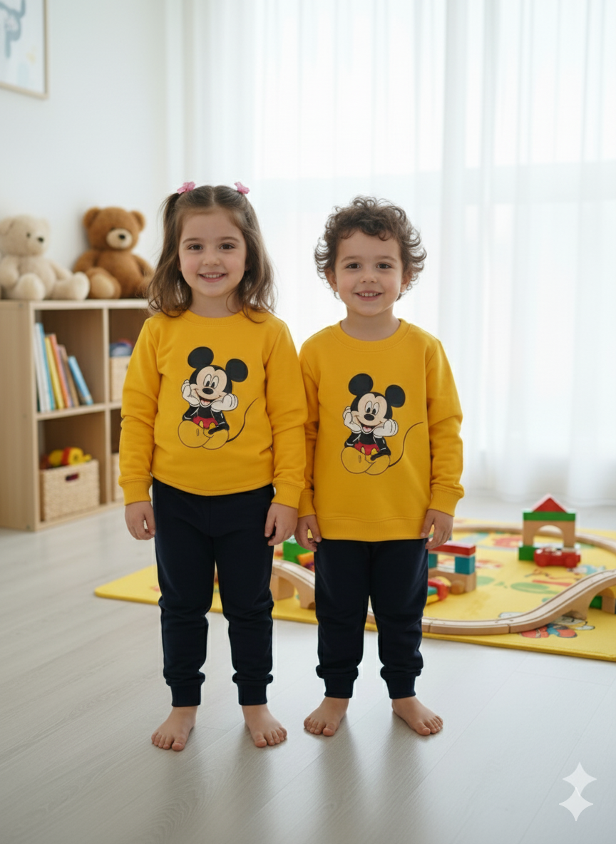 Mickey Mouse Pink Baby Boy & Girl Hoodie Winter Set