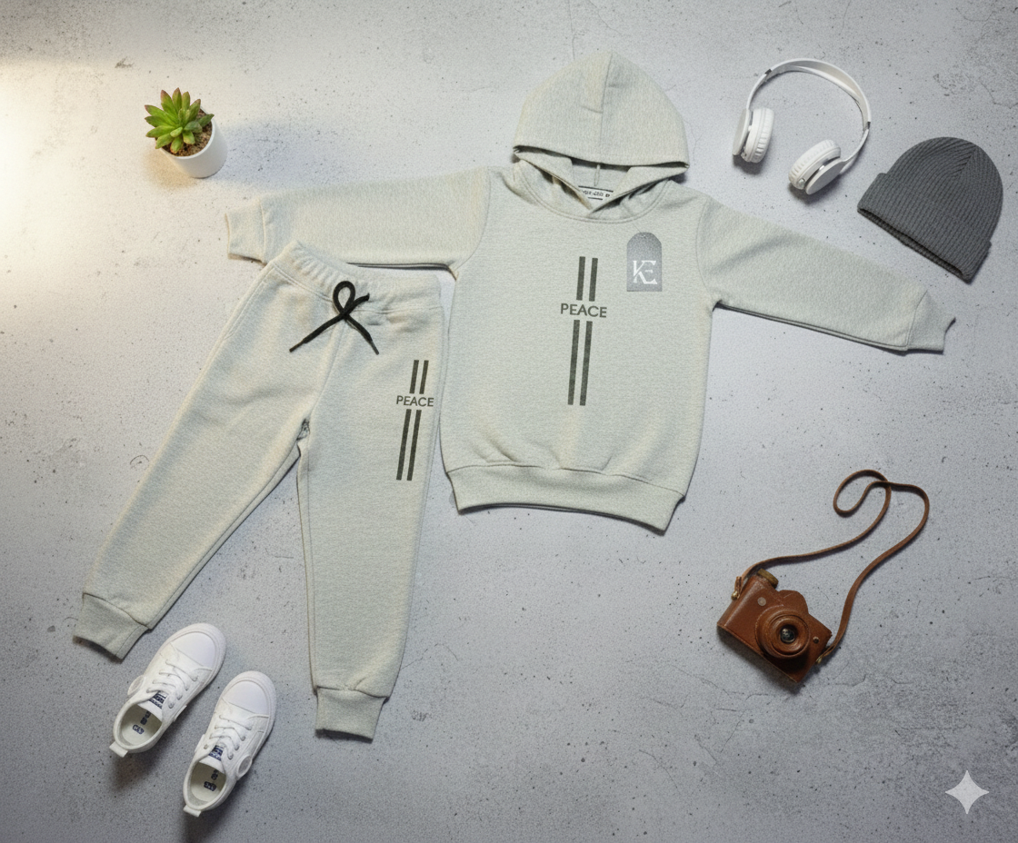 Peace Boy & Girl Hoodie 2 Pc Winter Set – Grey Hoodie Outfit