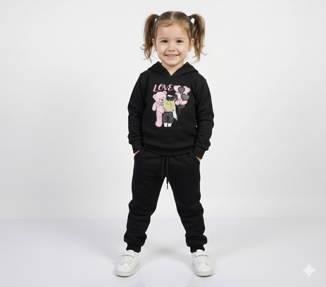 Love Bear Hoodie Baby Girl Winter Set